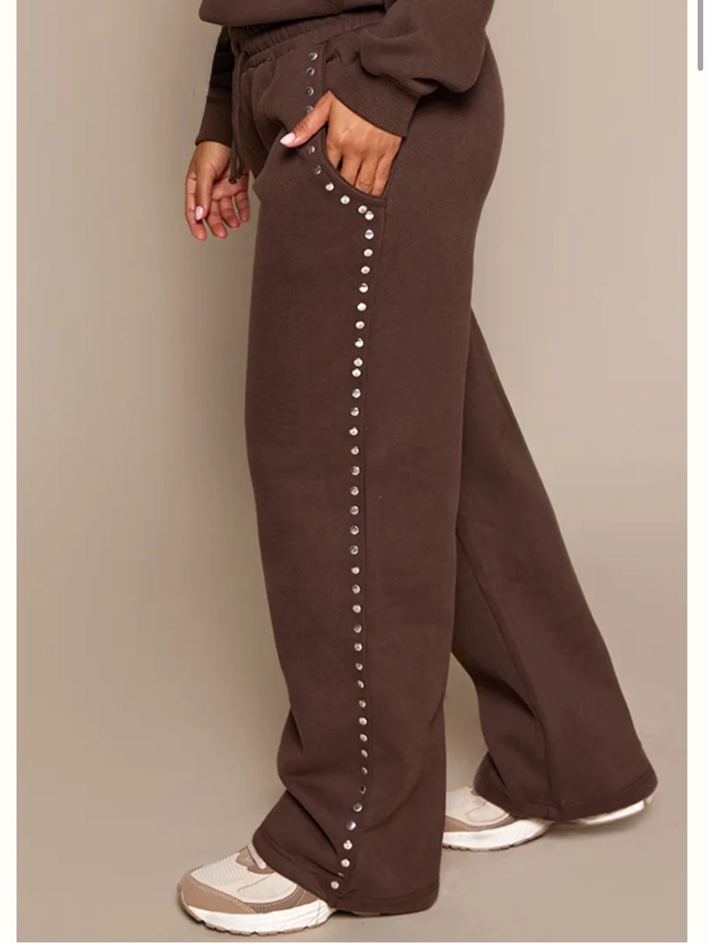 Brown Stud-Trim Drawstring Sweatpants